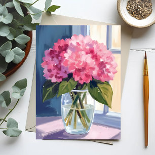 Roze Hydrangea Vaas Bloem Boeket Waterverf Briefkaart