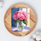 Roze Hydrangea Vaas Bloem Boeket Waterverf Kaart