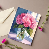 Roze Hydrangea Vaas Bloem Boeket Waterverf Kaart