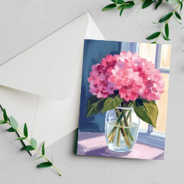 Roze Hydrangea Vaas Bloem Boeket Waterverf Kaart