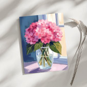 Roze Hydrangea Vaas Bloem Boeket Waterverf Kaart