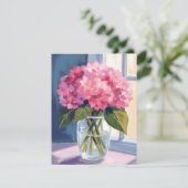 Roze Hydrangea Vaas Bloem Boeket Waterverf Kaart (Staand voorkant)