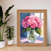 Roze Hydrangea Vaas Bloem Boeket Waterverf Poster