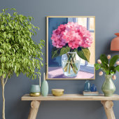 Roze Hydrangea Vaas Bloem Boeket Waterverf Poster