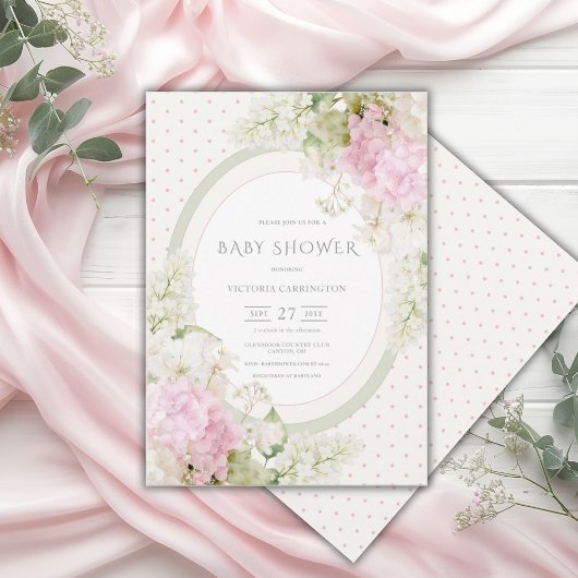 Roze Hydrangea Vintage Baby Shower Kaart