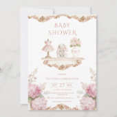 Roze Hydrangea Vintage Baby Shower Uitnodiging (Voorkant)