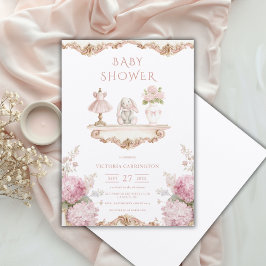 Roze Hydrangea Vintage Baby Shower Uitnodiging