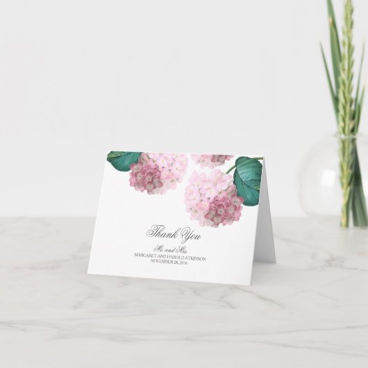 Roze Hydrangea Vintage Bloemen Bruiloft Bedankt (Voorkant)