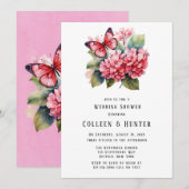 Roze Hydrangea vlinder bruiloft douche Kaart (Voorkant / Achterkant)