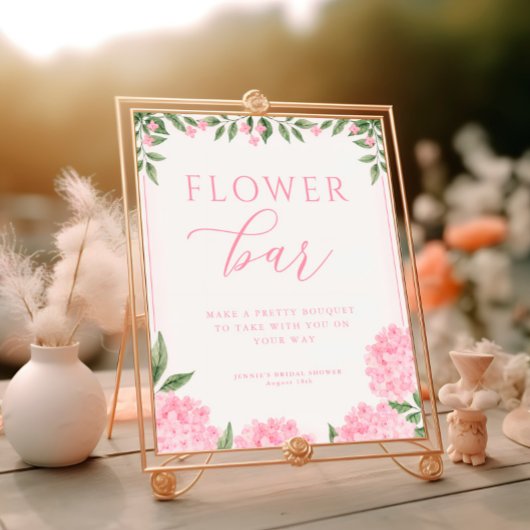 Roze Hydrangea Vrijgezellenfeest Flower Bar Poster