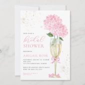 Roze Hydrangea Vrijgezellenfeest Gouden Champagne Kaart (Voorkant)