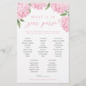 Roze Hydrangea Wat zit er in je tas spel Kaart (Voorkant)