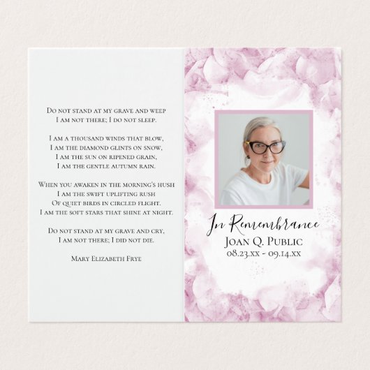 Roze Hydrangea Waterverf Begrafenis Gebed Visitekaartje (Buitenkant ongevouwen)