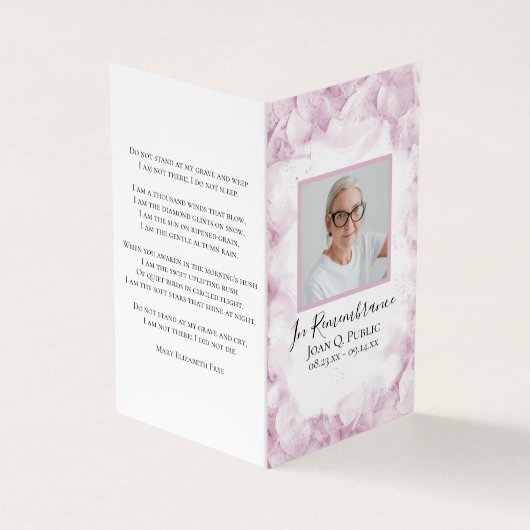 Roze Hydrangea Waterverf Begrafenis Gebed Visitekaartje (Buitenkant)