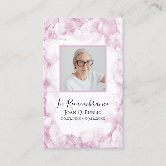 Roze Hydrangea Waterverf Begrafenis Gebed Visitekaartje (Voorkant)