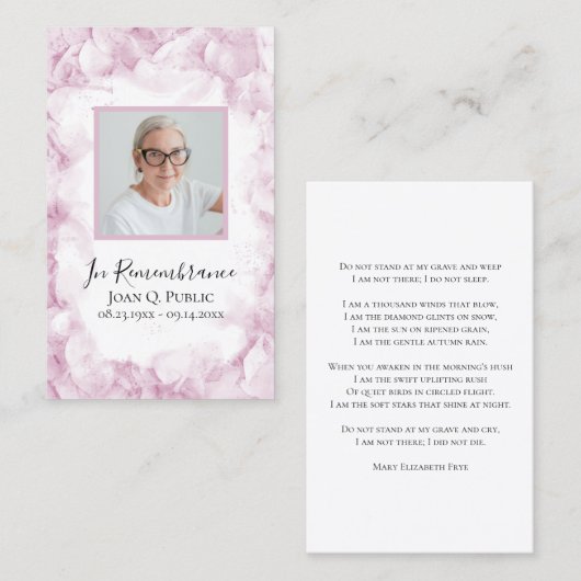 Roze Hydrangea Waterverf Begrafenis Gebed Visitekaartje (Voorkant / Achterkant)