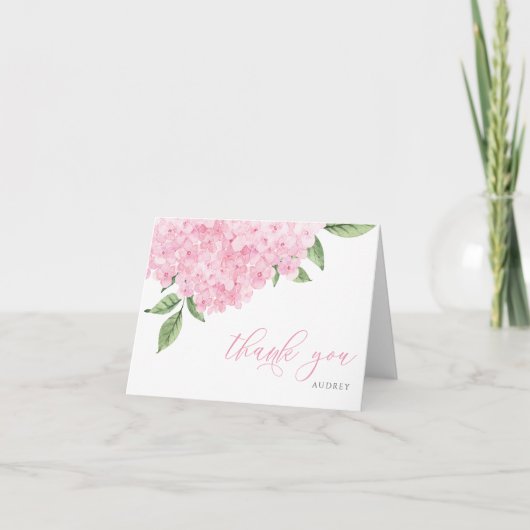 Roze Hydrangea Waterverf Bloemen Bedankkaart (Voorkant)