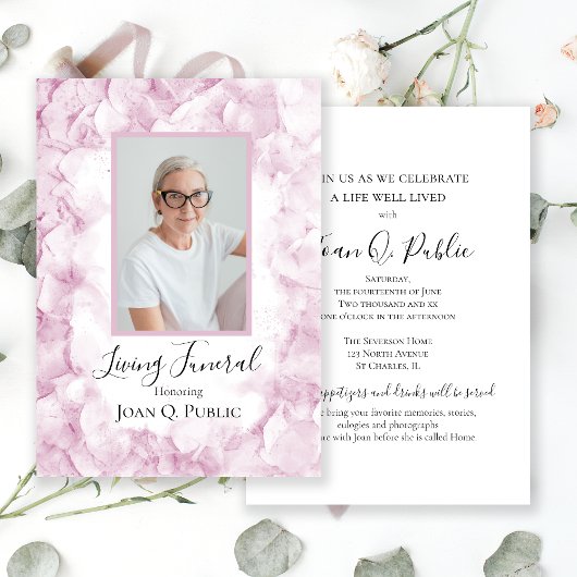 Roze Hydrangea Waterverf Levend Begrafenisfeest Kaart