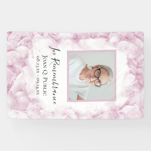 Roze Hydrangea Waterverf Viering van het Leven Spandoek (Horizontaal)