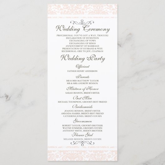 Roze Hydrangea Wedding Ceremony Programma Programmakaart (Achterkant)