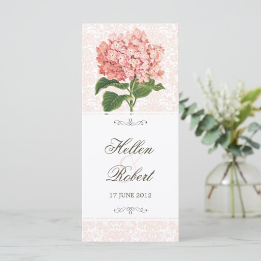 Roze Hydrangea Wedding Ceremony Programma Programmakaart (Staand voorkant)
