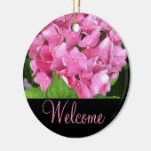 Roze hydrangea Welkomstdeurteken Keramisch Ornament (Links)