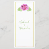 Roze Hydrangea Wijn Glas Trouw Menu (Achterkant)
