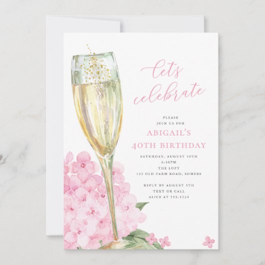 Roze Hydrangeabloesems Laten we het vieren Kaart (Voorkant)