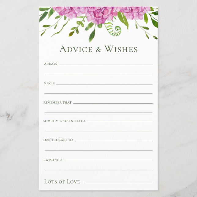 Roze Hydrangeas Advice en Wishes (Voorkant)