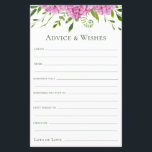 Roze Hydrangeas Advice en Wishes<br><div class="desc">Deze prachtige roze hydrangeas Advice & Wishes lakens zijn perfect om vrijgezellenfeest, repetitief diner of bruiloft gasten te laten invullen voor het gelukkige paar. Mensen zullen graag de herinneringen krijgen - ze maken het zo makkelijk om liefhebbende woorden van advies en welwillendheid achter te laten. Ze zullen nog jaren worden...</div>