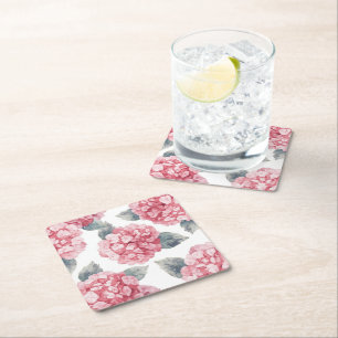 Roze Hydrangea's Aquarel Bloemen Schilderij Kartonnen Onderzetters