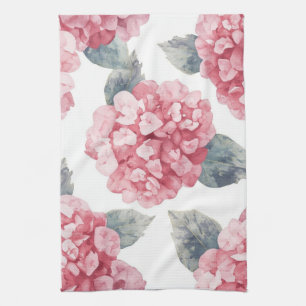 Roze Hydrangea's Aquarel Bloemen Schilderij Theedoek