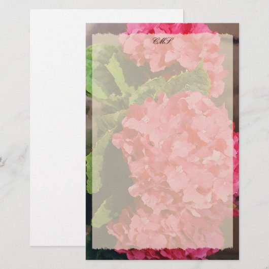 Roze hydrangeas briefpapier (Voorkant / Achterkant)