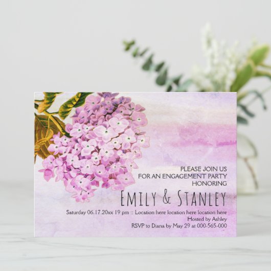 Roze hydrangeas bruiloft verloving uitnodiging (Staand voorkant)