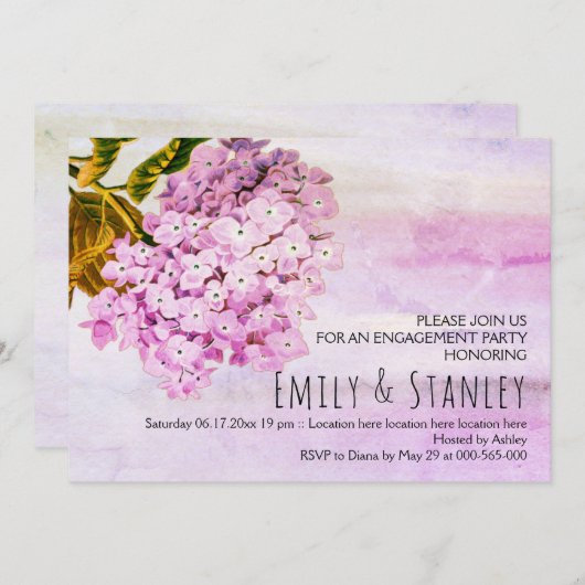 Roze hydrangeas bruiloft verloving uitnodiging (Voorkant / Achterkant)