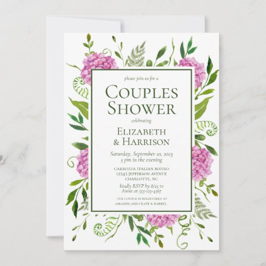 Roze hydrangeas Couples Shower Kaart (Voorkant)