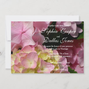 Roze Hydrangeas geel roze groen bloemen bruiloft Kaart