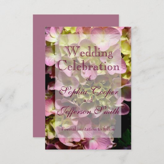 Roze Hydrangeas geel roze groen bloemen bruiloft Save The Date (Voorkant / Achterkant)