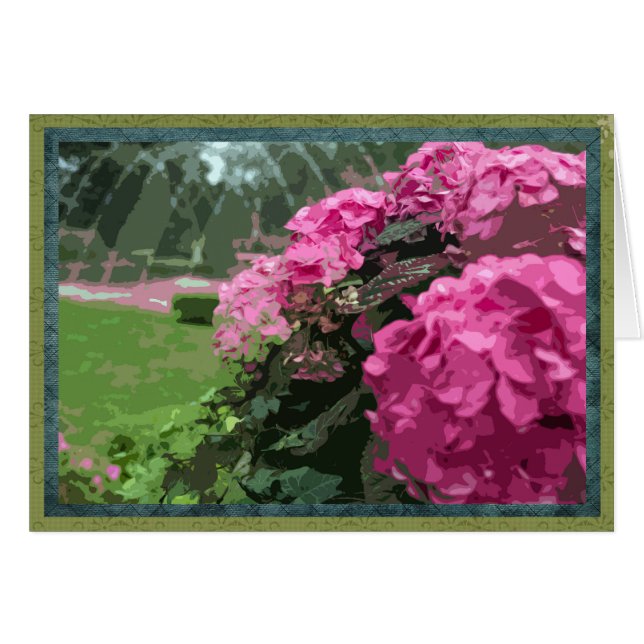 Roze hydrangeas in de officiële tuin (Voorkant Horizontaal)