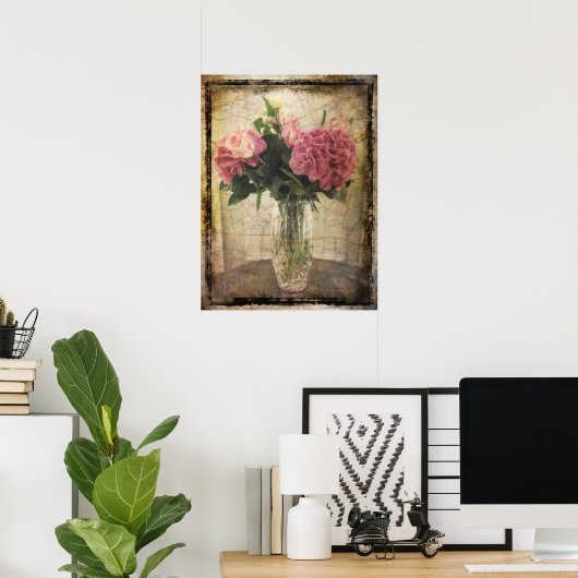 Roze hydrangeas in een Vase Poster (Thuiskantoor)