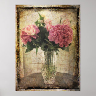 Roze hydrangeas in een Vase Poster