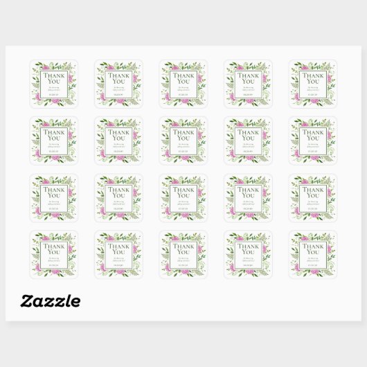 Roze Hydrangeas Meisje Baby shower Dank u Vierkante Sticker (Vel)