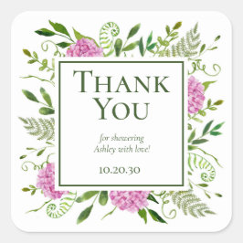 Roze Hydrangeas Meisje Baby shower Dank u Vierkante Sticker