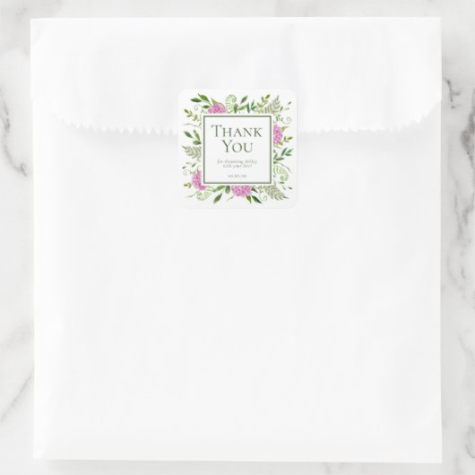 Roze Hydrangeas Meisje Baby shower Dank u Vierkante Sticker (Tas)