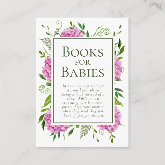 Roze Hydrangeas Meisje Baby's Douche Boeken voor B Informatiekaartje (Voorkant)
