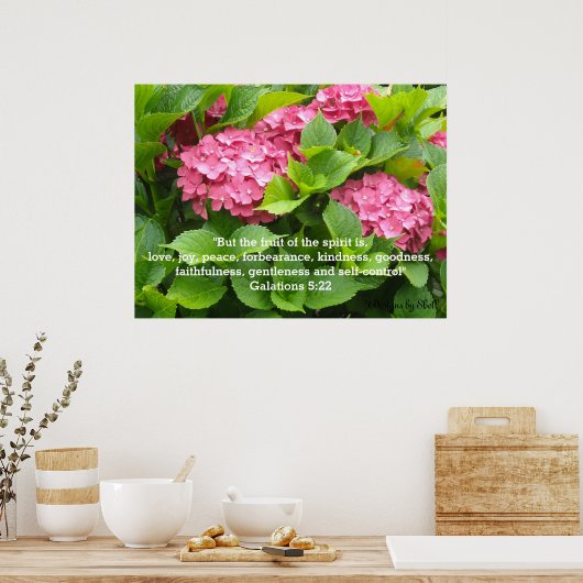 Roze hydrangeas met schroefdraad poster (Keuken)