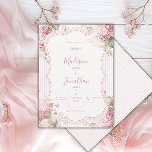 Roze Hydrangea's Vintage Elegante Trouwdag Kaart