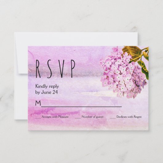 Roze hydrangeas waterverf florale bruiloft RSVP Kaartje (Voorkant)