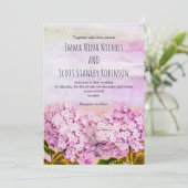 Roze hydrangeas waterverf trouwuitnodiging kaart (Staand voorkant)