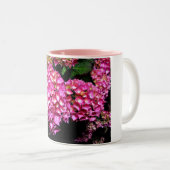 Roze hydrangebloemen tweekleurige koffiemok (Voorkant rechts)